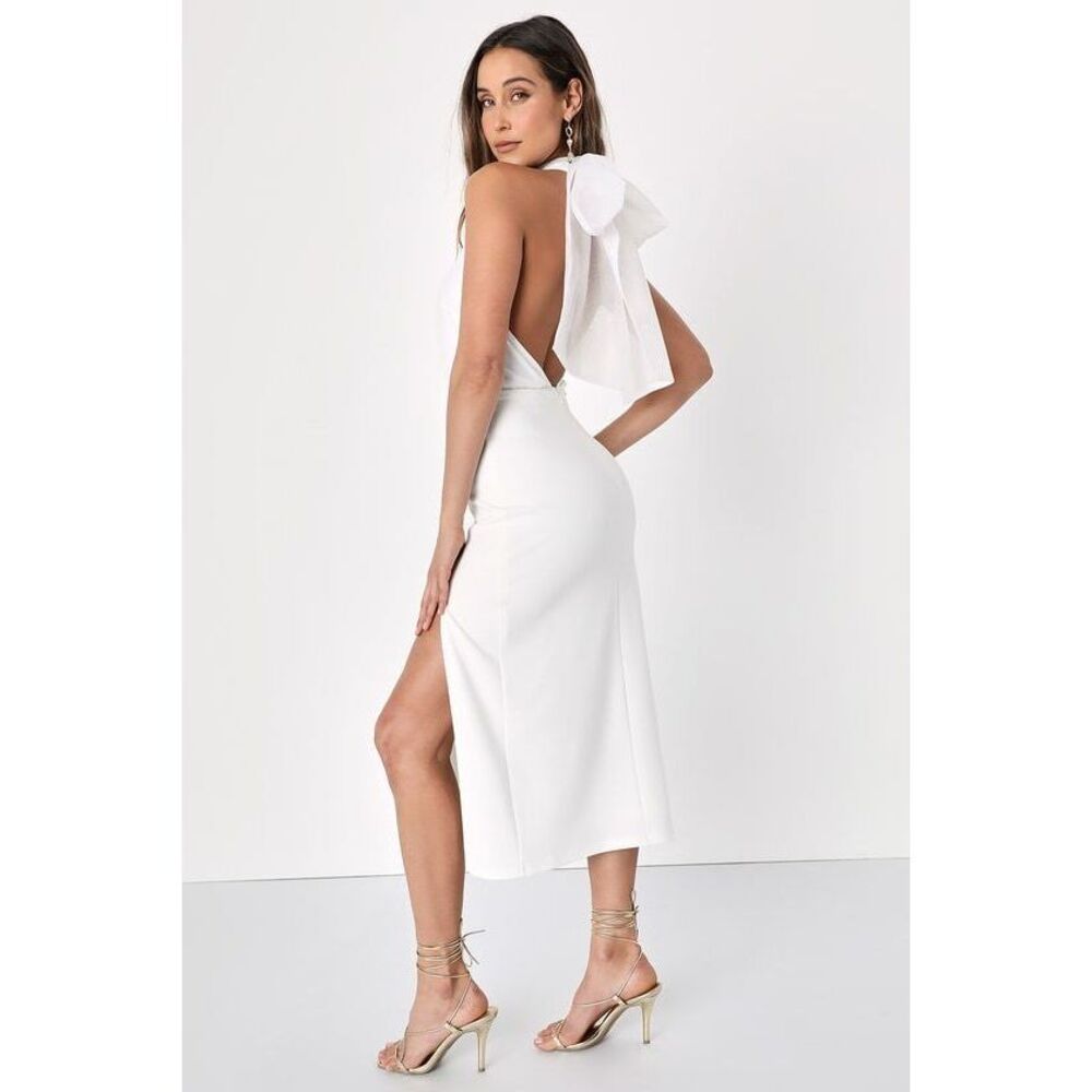 Lulus Glamorous Promise White Organza Halter Bodycon Midi Dress - Size L